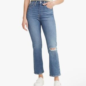 Levi's womens Wedgie Straight Jeans Medium Wash with Rip